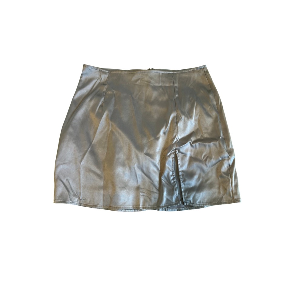 Blush‎ Boutique Satin Mini Skirt Silver Side Slit Formal